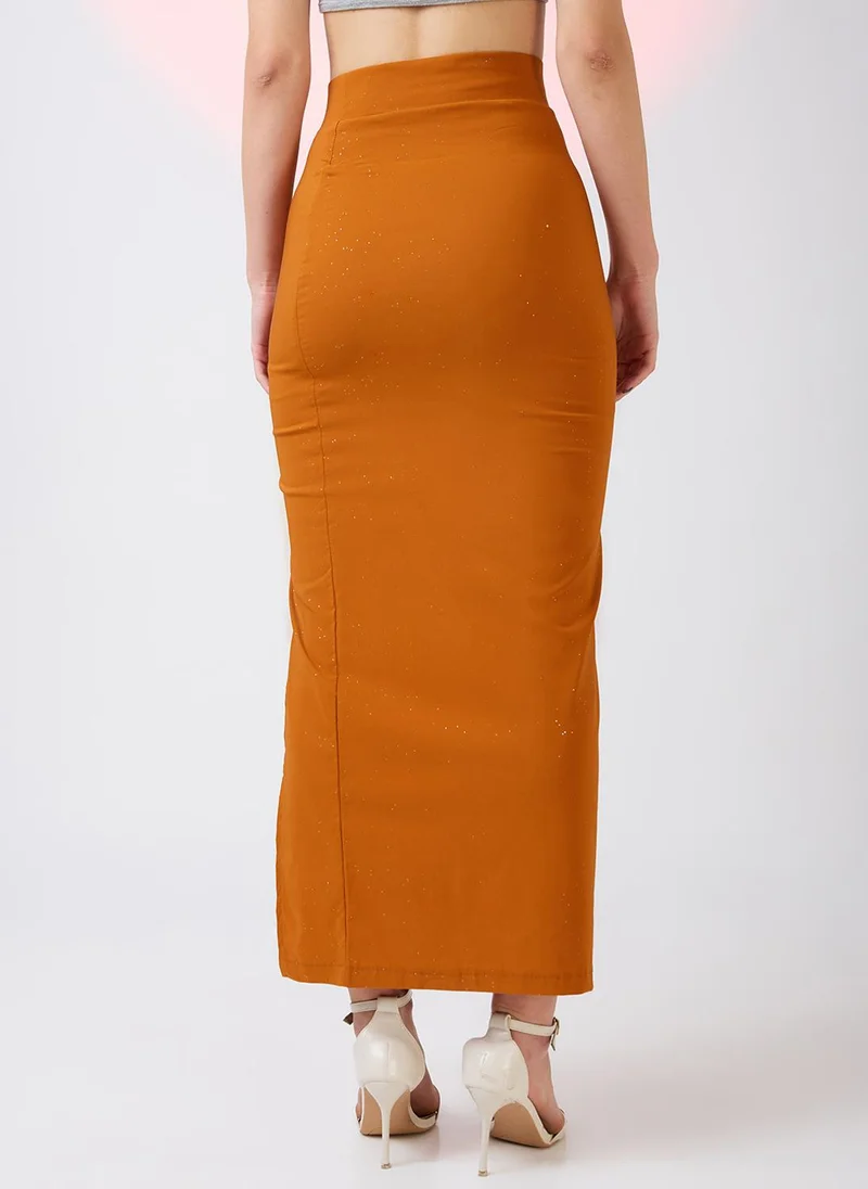 globus Globus Women High Rise Side Slit Bling Effect Maxi Pencil Party Skirt